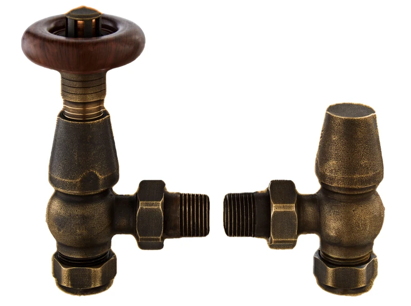 Image of Balterley Heating Accessories Camden Angled Thermostatic Valve - Antique Brass in Metallics Metallics Unisex