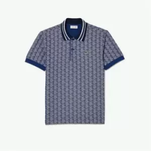 image of Lacoste All Over Print Polo Shirt - Blue