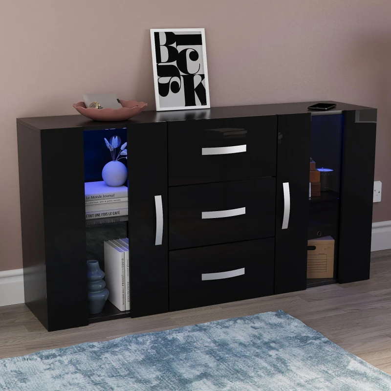 Image of Lassic Astro 2 Door 3 Drawer Multi LED Sideboard Black unisex 3 Drawer