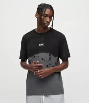 Image of AllSaints Mens Kallen Tie Dye T-Shirt, JET Blk/shaded GRY, Size: M