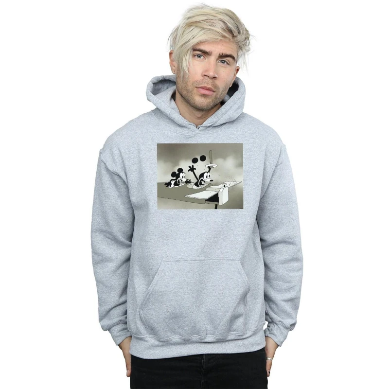 Image of Disney Men Mickey Mouse Crazy Pilot Hoodie in Grey Size: large Grey L Male 5057981646944