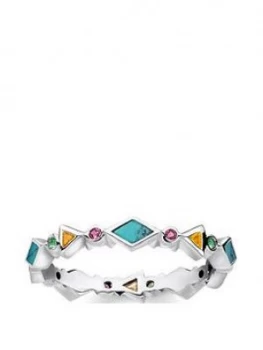 Image of Thomas Sabo Sterling Silver Multicoloured Stone Stacking Ring, One Colour, Size Small, Women