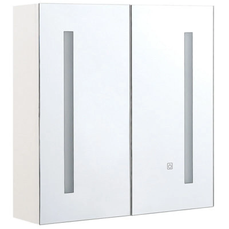 Image of Beliani Bathroom Wall Mounted Mirror Cabinet LED Chabunco 60 Cm 60 Cm White