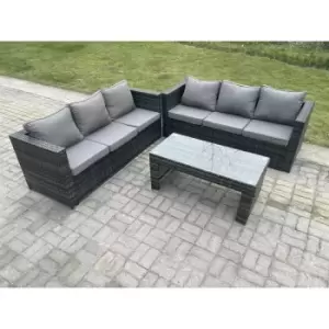 Image of Fimous 6 Seater Outdoor Rattan Lounge Sofa Complete Set with Oblong Rectangular Coffee Table