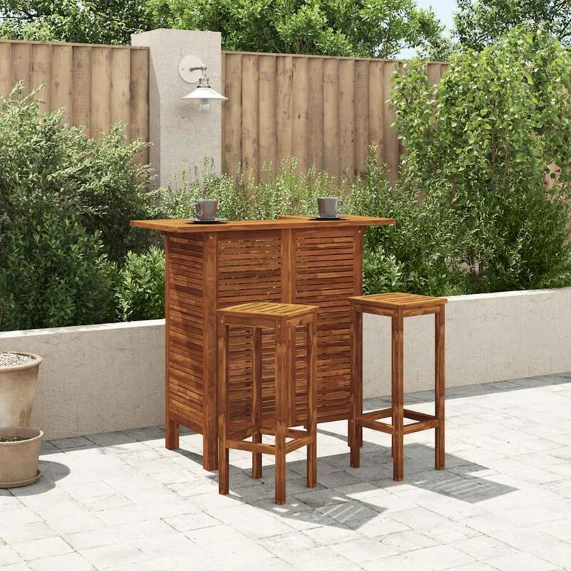Image of vidaXL Solid Acacia Wood Bar Table and Chair Set 3 Piece Dining Furniture