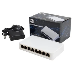 image of Evo Labs 8 Port 10/100/1000 Gigabit Switch UK Plug