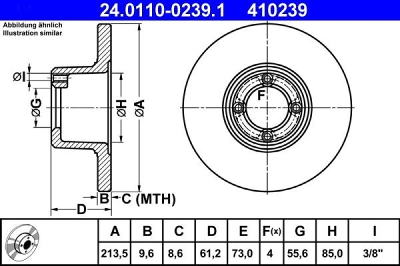 Image of ATE 24.0110-0239.1 Brake disc solid, Coated Brake Disc (82)