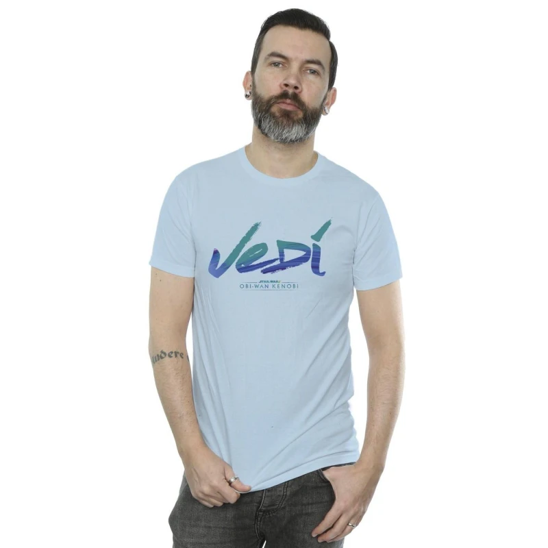 Image of Star Wars Star Wars Men Obi-Wan Kenobi Jedi Painted Font T-Shirt in Baby Blue Size: Small Baby Blue S Male 5059934437272
