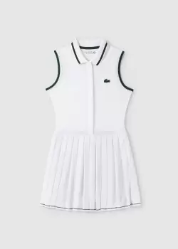 image of Lacoste Womens Sport Pleated Tennis Dress With Built in Shorts In White Green