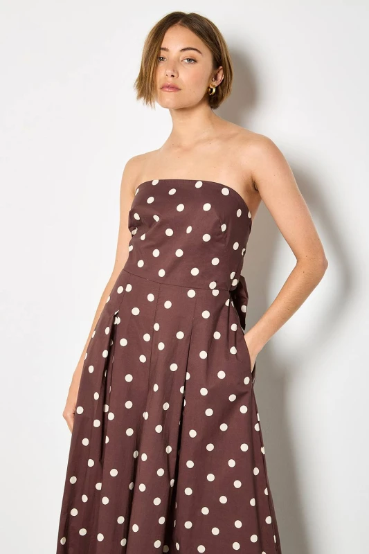 Image of Apricot Womens Polka Dot Bow Back Cotton Jumpsuit in Brown Size: 18 Brown Female 18