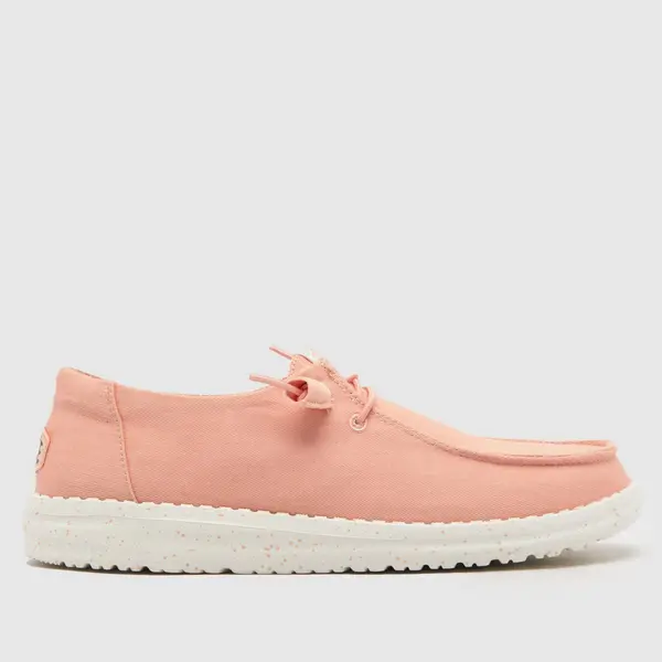 Image of HEYDUDE wendy canvas trainers in peach Peach UK 4 (EU 37)