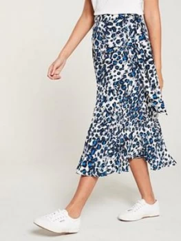 Image of WHISTLES Brushed Leopard Wrap Skirt - Blue Multi, Blue/Multi, Size 8, Women