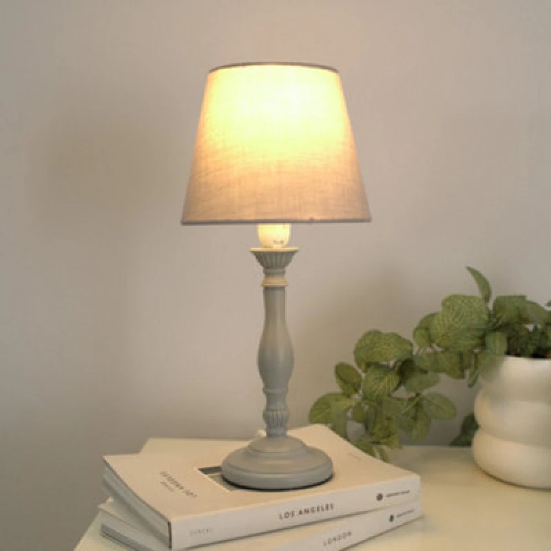 Image of ValueLights Sara Traditional Candle Stick Table Lamp with Tapered Lamp Shade Grey