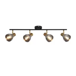 Image of Westminster 4 Light Spotlight- Black, Satin Brass & Smoked Glass