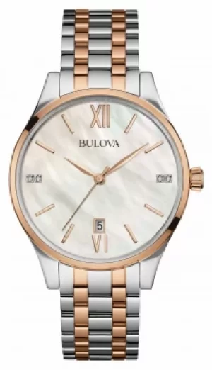 Image of Bulova Womens Two Tone, Rose Gold, Pearl, Diamond 98S150 Watch