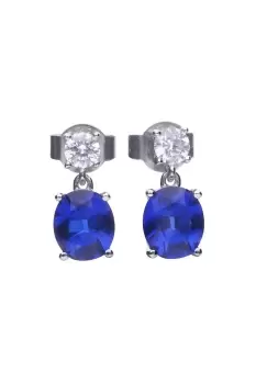 image of Sterling Silver Royal Blue & Clear CZ Oval Drop Dangle Earrings