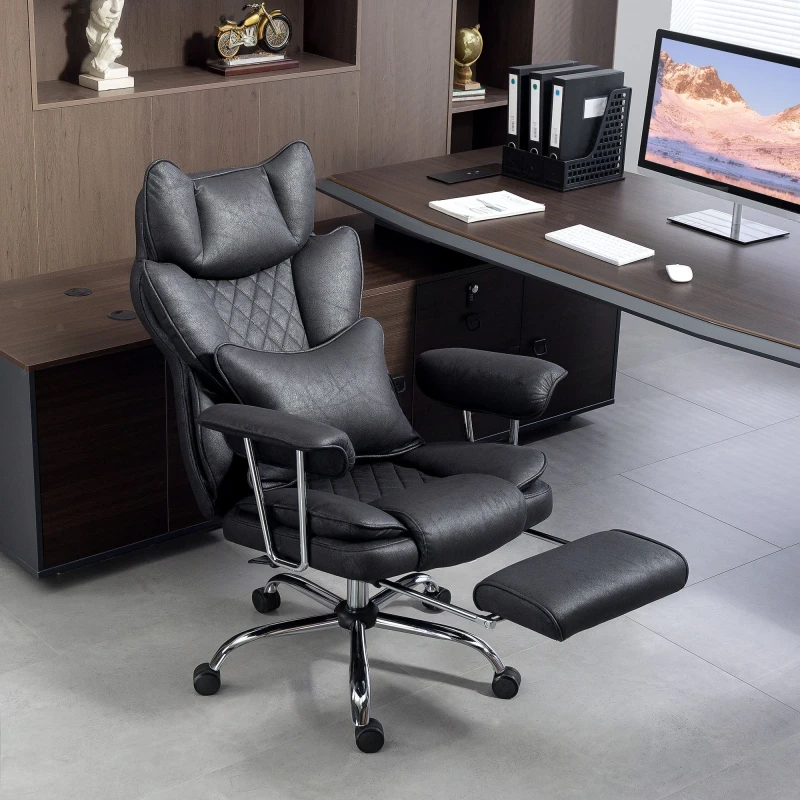 Image of HOMCOM HOMCOM Home Office Chair, Leathaire Desk Chair with Lumbar Support Pillow in Black One Size Unisex 5063603625143