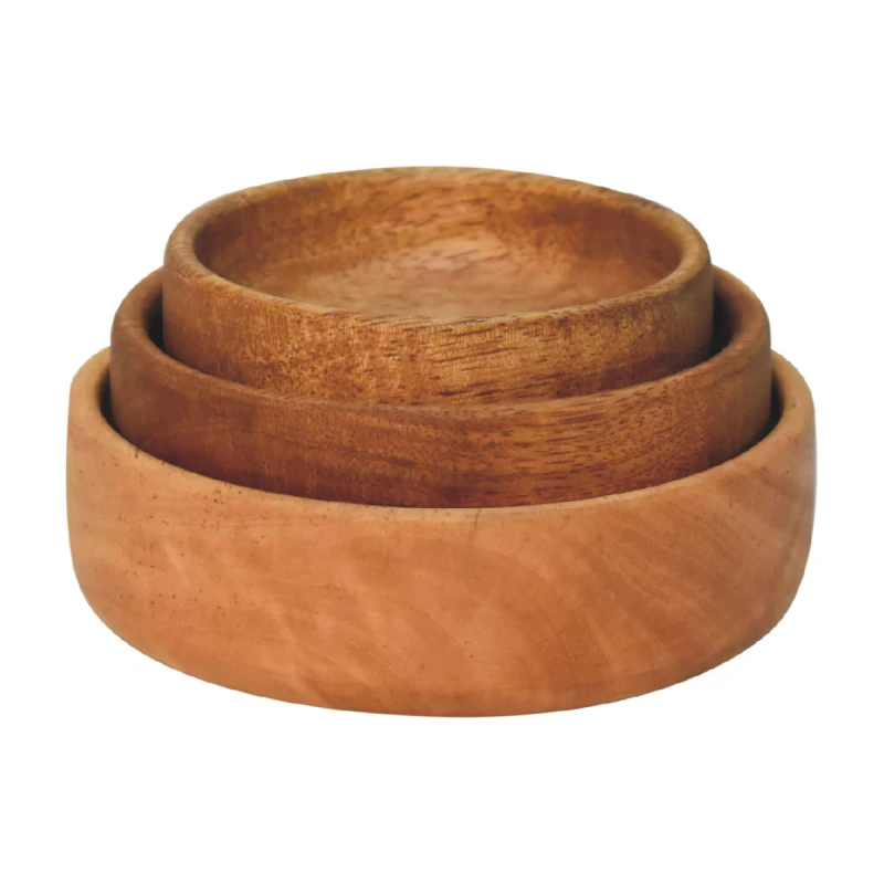 Image of Artisan Furniture Artisan Furniture Serveware - Solid Wood Fruit Bowl Set of 3, Light Brown