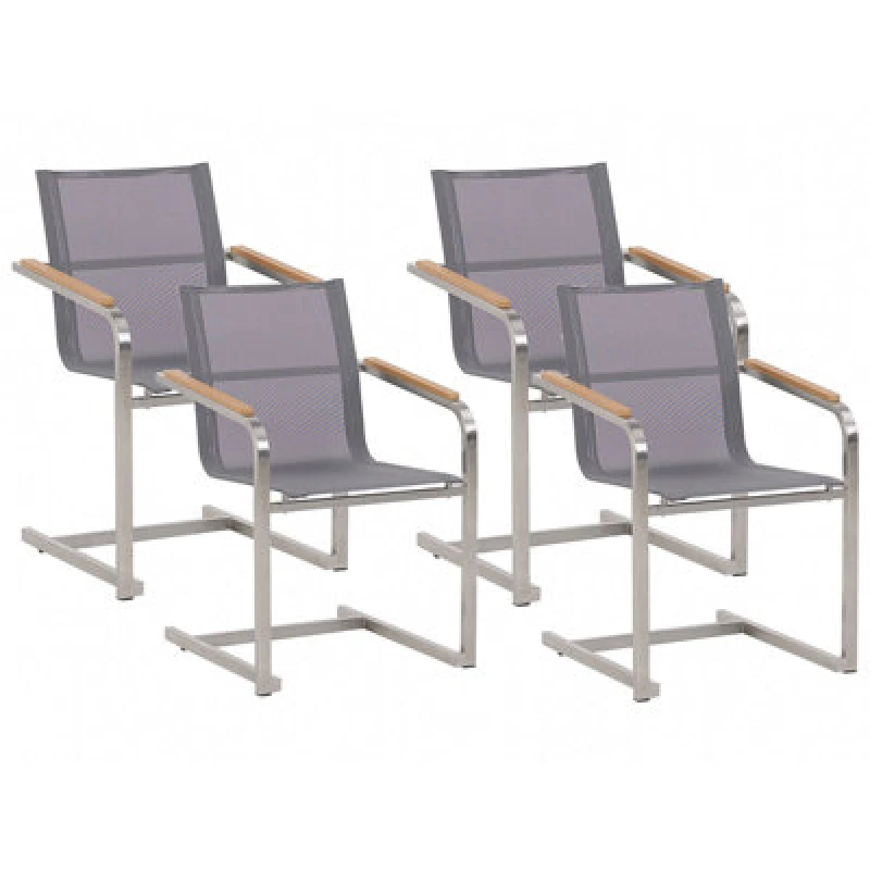 Image of Beliani Set Of 4 Garden Chairs Cosoleto Stainless Steel Grey