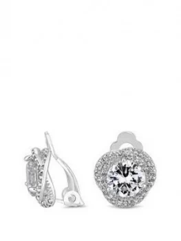 image of Jon Richard Silver Pave Crossover Halo With Centre Stone Clip Earrings