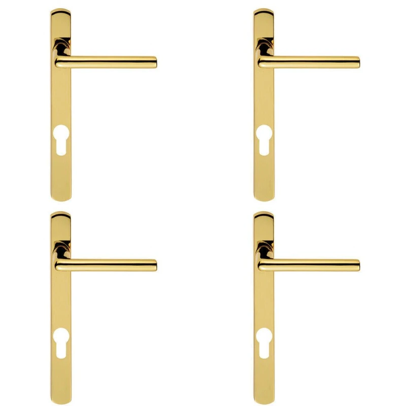 Image of Loops 4x PAIR Straight Lever on Narrow Euro Lock Backplate 220 x 26mm Stainless Brass Metallics
