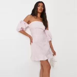 image of Missguided Puff Sleeve Ruffle Hem Dress - Pink