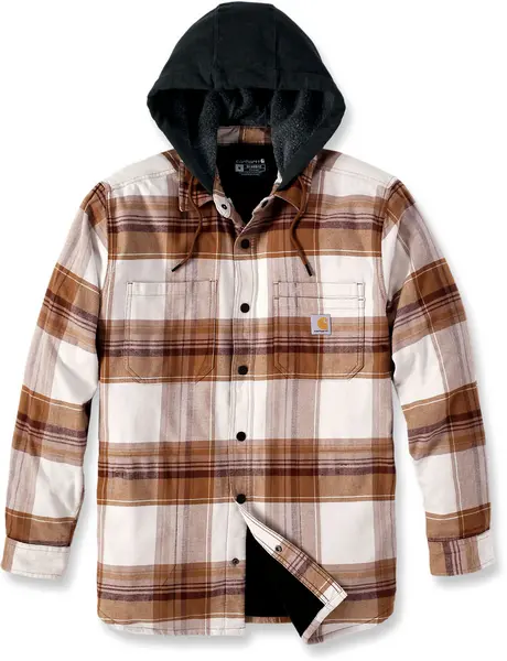 Image of Carhartt Rugged Flex Flannel Hooded Shirt, brown, Size L