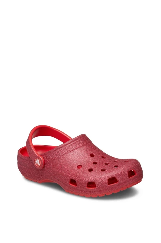 Image of Crocs Unisex Classic Glitter Clogs Cherry Red W4/M3