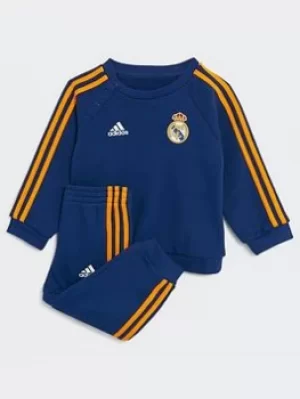 Image of adidas Real Madrid 21/22 3-stripes Baby Jogger Set, Blue/White/Orange, Size 12-18 Months