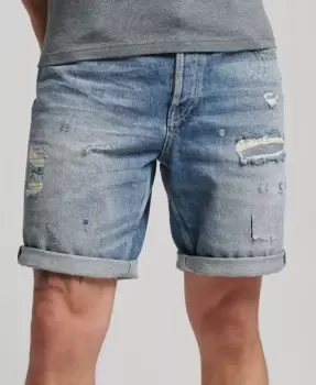 image of Superdry Mens Vintage Straight Shorts Blue / Felix Ripped Vintage - Size: 30