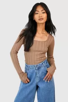 Image of Mixed Rib Square Neck Knitted Top