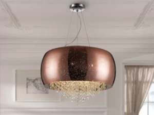 image of Caelum 6 Light Crystal Cylindrical Ceiling Pendant Copper, G9