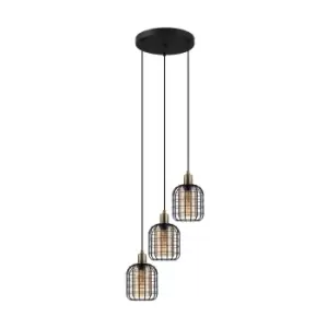 image of EGLO Chisle Amber Caged 3L Pendant Light