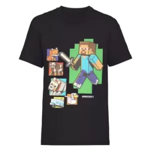 Image of Minecraft Childrens/Kids Steve And Friends T-Shirt (12-13 Years) (Black)