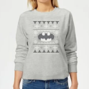 image of DC Batman Knit Womens Christmas Sweatshirt - Grey - S