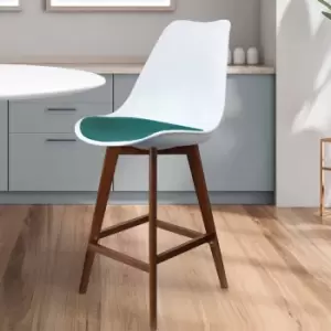 image of Fusion Living Soho Plastic Bar Stool With Dark Wood Legs White & Teal