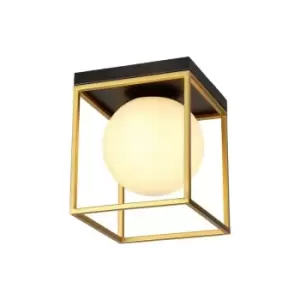 Image of Square Ceiling Flush, 1 Light E14, Matt Black, Painted Gold - Luminosa Lighting