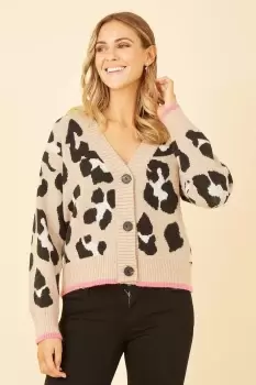 Image of Oversize Animal Print Intarsia Knitted Cardigan