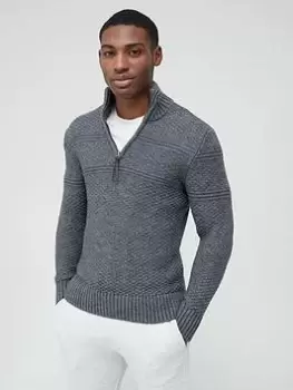 Image of Superdry Jacob Henley Cable 1/4 Zip Jumper - Grey, Size 2XL, Men