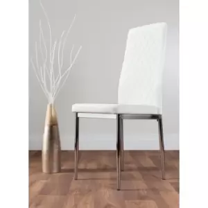 Image of 4x Milan White Chrome Hatched Faux Leather Dining Chairs - White