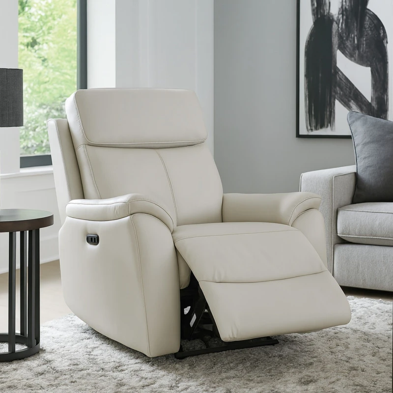 Image of Aspire Aspire Kingsmere Power Recliner Armchair (1 Seater) in Real Leather in Light Grey Light Grey Armchair Unisex 5057632315144
