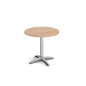 image of Roma circular dining table with 4 leg chrome base 800mm - beech