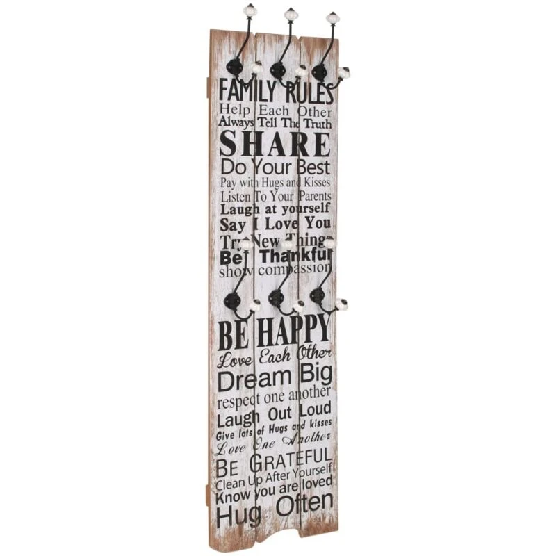 Image of VIDAXL Wall-mounted Coat Rack with 6 Hooks 120x40cm family rules Vidaxl 245854
