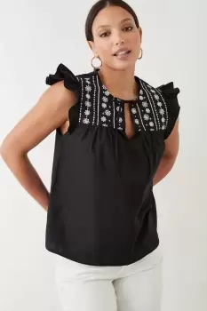 Image of Cream Embroidered Poplin Shell Blouse