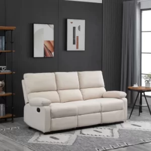 Image of HOMCOM Modern Sofa Manual Reclining Home Theater Overstuffed Fabric 3 Seater Recliner Couch for Living Room Beige