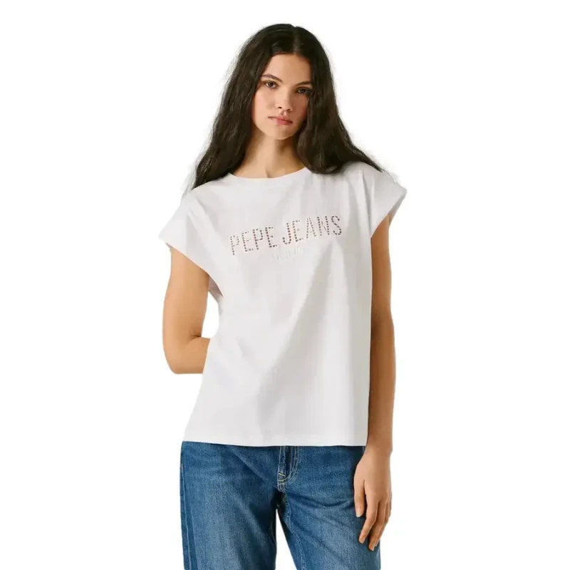 Image of Pepe Jeans Logo Sleeveless T-Shirt Pearly White Cotton S