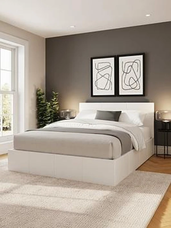 Image of GFW Side Lift Small Double Ottoman Black PU Bed & Pocket Mattress, Black SL120BLSP
