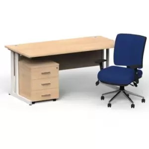 Image of Impulse 1800 x 800 White Cant Office Desk Maple + 3 Dr Mobile Ped & Chiro Med Back Blue W/Arms