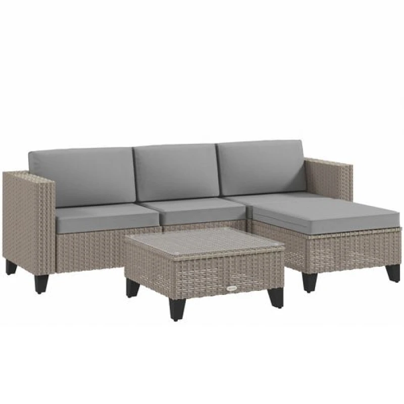 Image of Outsunny 5pc Set w/ Corner Sofa, Table, Cushion - Brown, Brown 860-319V70BN