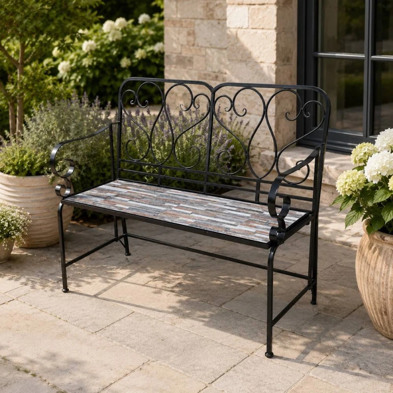 Image of Shatchi Oasis Mosaic 2 Seater Garden Bench - Outdoor Patio Seat Multicolor Unisex